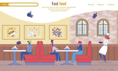 Landing Page with People Rest in Fast Food Cafe