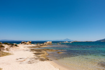 Fototapeta na wymiar Amazing scenery by the sea in Diaporos island, Sithonia, Chalkidiki, Greece