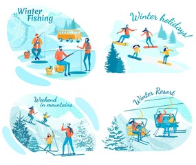 Family Winter Holidays and Weekends Set Banners