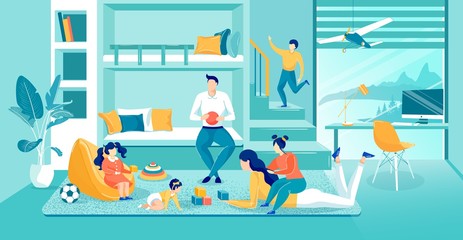 Parents Playing with Children in Room Together.