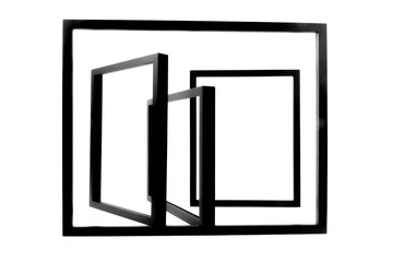 black photo frames in an abstract arrangement isolated on white