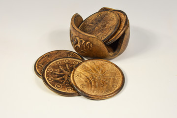 carved wooden coasters