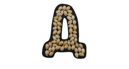 Isolated Font Russian Letter Д made of seashell on black granite on white background