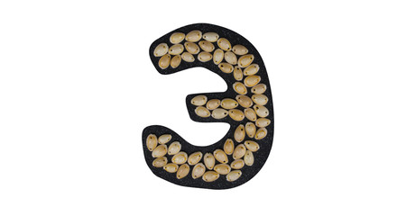 Isolated Font Russian Letter Э made of seashell on black granite on white background