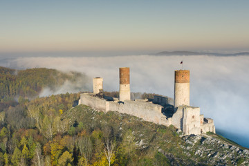 Checiny Castle near kielce,Aerial drone Poland.