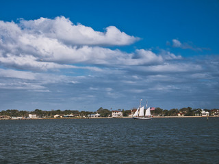 Sailship moving along in the windy bay of St. Augustine, FL.