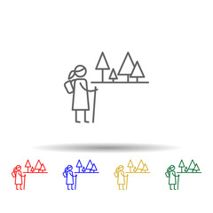 Hiking, adventure multi color style icon. Simple thin line, outline vector of Adventure icons for ui and ux, website or mobile application