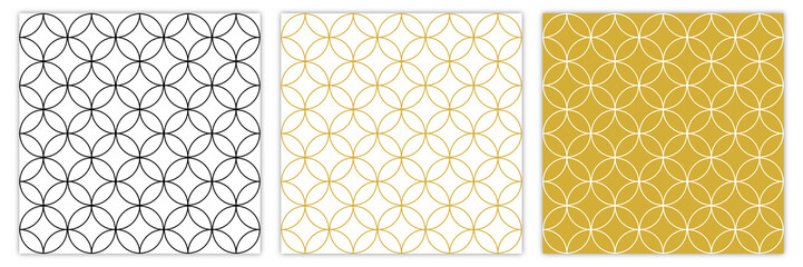 Set of Circle linear geometric seamless vector patterns. Round and rhombus textures. Set of monochrome abstract textures.