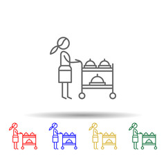 Serving cart, waitress multi color style icon. Simple thin line, outline vector of Restaurant icons for ui and ux, website or mobile application