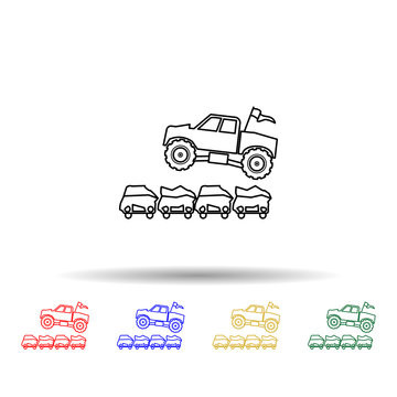 Bigfoot car jumping through cars multi color style icon. Simple thin line, outline vector of bigfoot car icons for ui and ux, website or mobile application