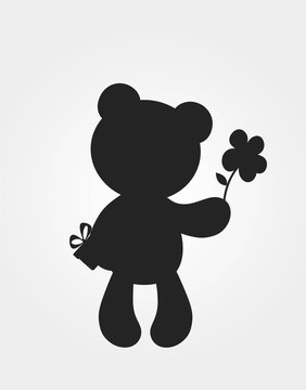 teddy bear with flower and gift silhouette. celebration design element