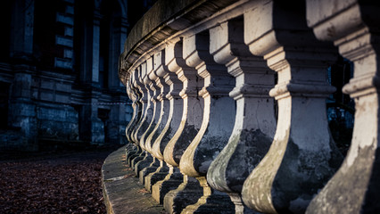 Fragments of the beautiful balustrade of the Bykovo mansion, a creation of the Russian architect...