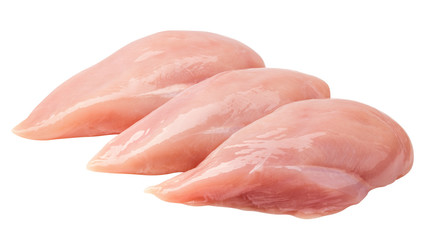 Raw chicken breast, fillet, isolated on white background, clipping path, full depth of field