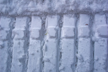 Snowmobile track close up