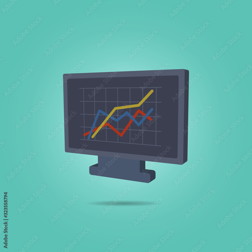 Poster graph on the monitor screen isometric icon. simple color vector of science icons for ui and ux, webs