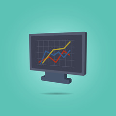 Graph on the monitor screen isometric icon. Simple color vector of science icons for ui and ux, website or mobile application