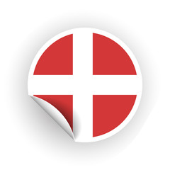 Obraz premium Sticker of Denmark flag with peel off corner isolated on white background. Paper banner or circle curl label sticker with flip edge. Vector color post note for advertising design.