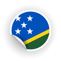 Sticker of Solomon Islands flag with peel off corner isolated on white background. Paper banner or circle curl label sticker with flip edge. Vector color post note for advertising design.