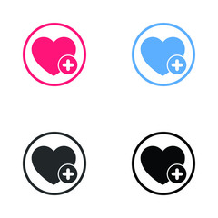 Favorites icon with plus symbol. Favorite icon, heart add plus sign, bookmark symbol, button