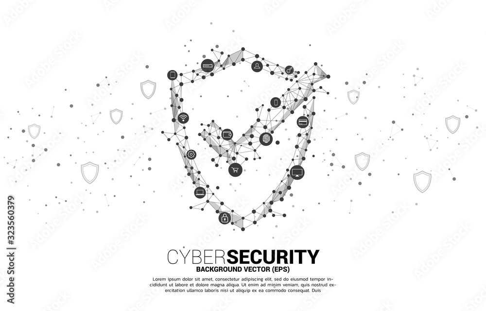 Aufkleber Protection shield icon from dot connect line polygon technology network and privacy and payment data icon. concept of cyber and internet security.