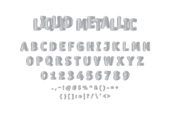 Original Liquid Metallic font in gray colour for creative design template. Flat illustration EPS10