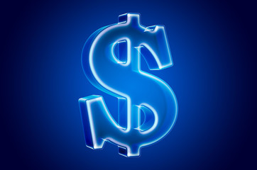 Dollar symbol ghost light effect, hologram. 3D rendering