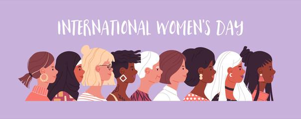 Women's day diverse women cartoon banner