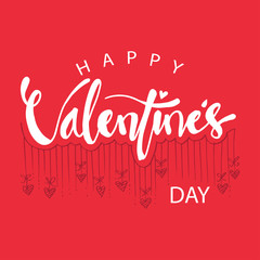 Valentines day lettering on red background.