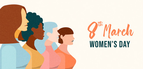 International Women's Day banner diverse girl team