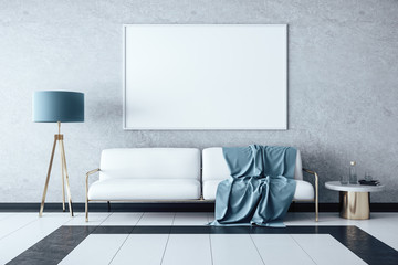 Cozy gray living room with  empty billboard