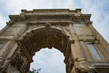 Beautiful scene at the Roman Forum in Rome Italy on a bright summer day