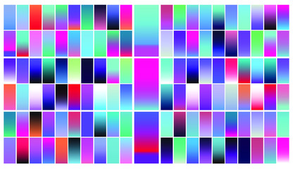 Set of duotone and holographic swatches for trendy coloring. Retrowave neon color palette.
