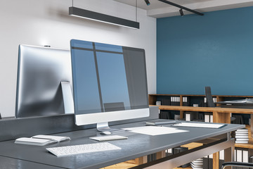 Obraz na płótnie Canvas Creative designer desktop with empty computer screen