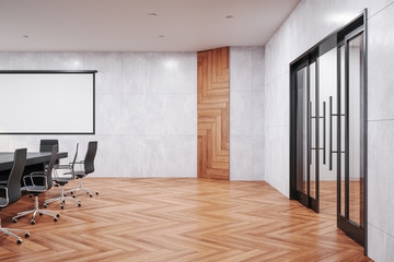 Fototapeta na wymiar Cozy meeting office interior with blank screen