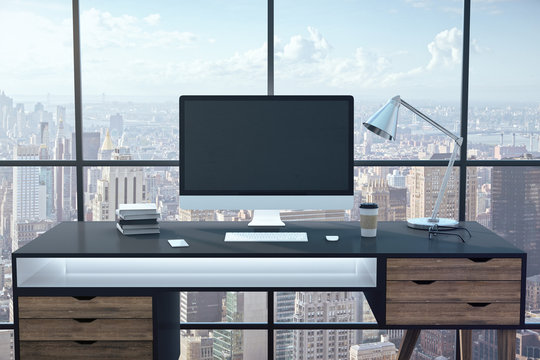 Modern office with computer on table