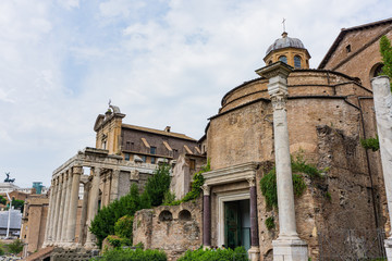 Beautiful scene at the Roman Forum in Rome Italy on a bright summer day