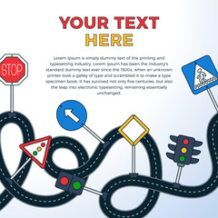Road Sign Drive School Flyer Banner Posters Card square format Education Driving Rules. Vector illustration.
