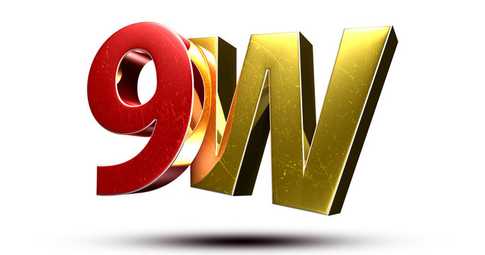 3D illustration 9W red gold isolated on a white background.(with Clipping Path)