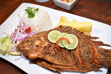 Peruvian food fried fish delicious dish of the Amazon jungle