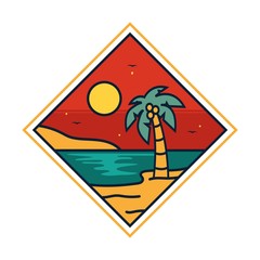 simple logo badge beach design, for t-shirt prints, patches, emblems, posters, badges and labels and other uses