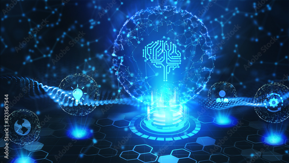 Wall mural artificial intelligence (ai), machine learning and modern computer technologies concepts. business, 