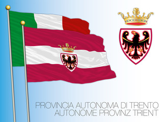 Trentino, officially the Autonomous Province of Trento flag and coat of arms, Italy, vector illustration