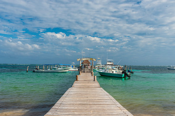 View of the dock of Puerto Morelos in Mexico