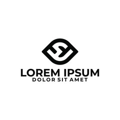 Initial letter SJ logo template with leaf line art symbol on flat design monogram illustration