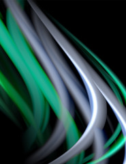 Silk smooth lines on black, liquid fluid color waves. Vector Illustration