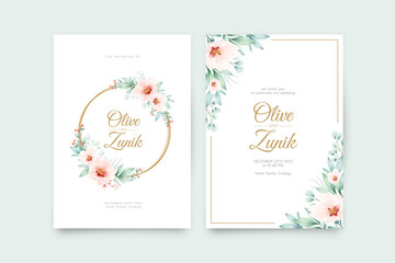 Wedding invitation template with beautiful wreath floral watercolor