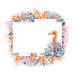 Watercolor hand painted cute sea horse, frame on white background. Perfect for print, room decor, pattern, fabric, textile design, wrapping paper, scrapbooking, valentines day card, wedding decor © Tiana_Geo