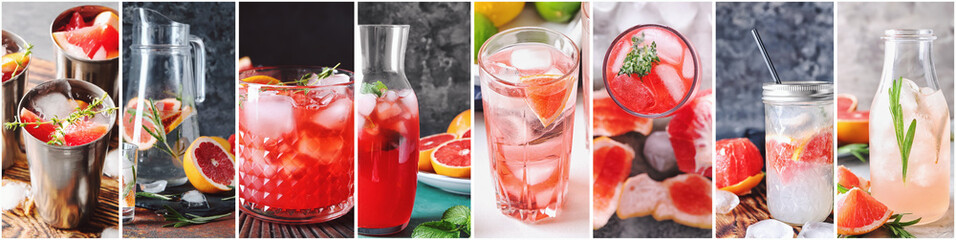 Collage of photos with refreshing grapefruit lemonade
