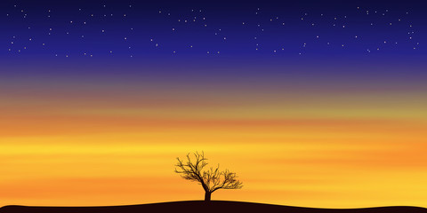 Fototapeta na wymiar Silhouette of a lonely tree on a background of bright dawn sky, vector illustration, EPS10