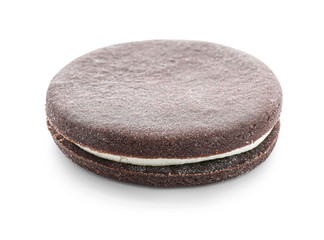 Tasty chocolate cookie on white background